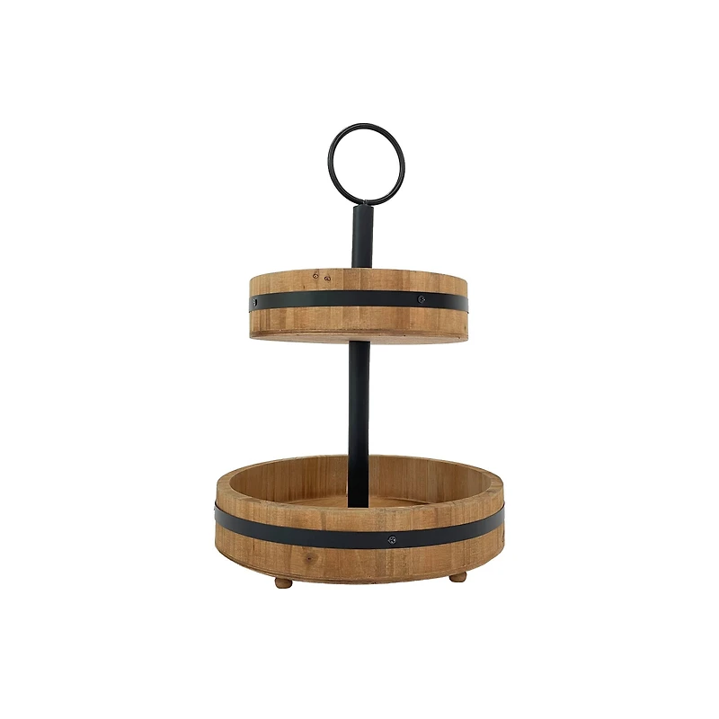 15" Natural Brown Wood & Metal 2-Tier Tray by Ashland®