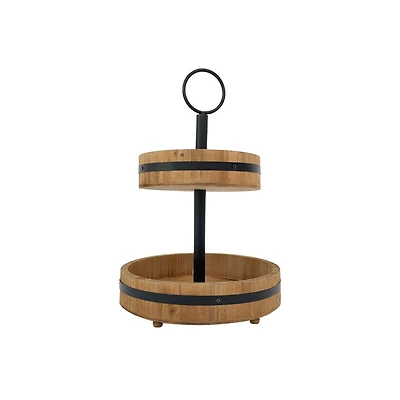 15" Natural Brown Wood & Metal 2-Tier Tray by Ashland®
