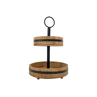 15" Natural Brown Wood & Metal 2-Tier Tray by Ashland®