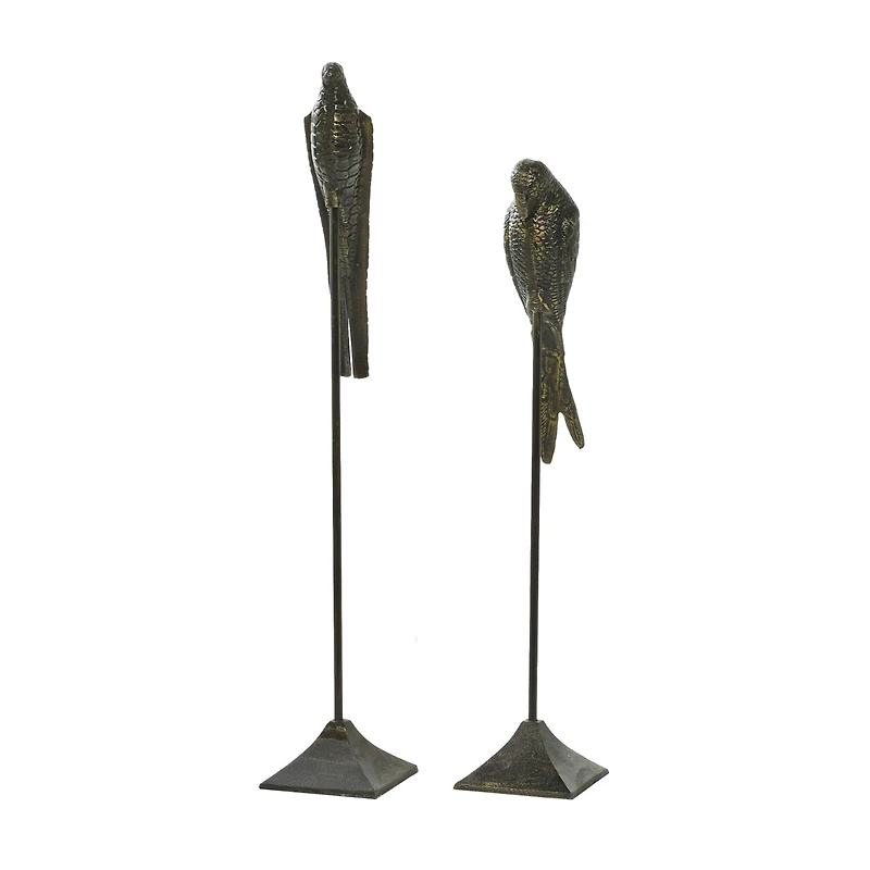 Set of 2 Black Aluminum Traditional Bird Sculpture, 29", 35"