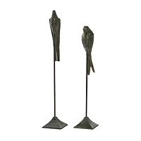 Set of 2 Black Aluminum Traditional Bird Sculpture, 29", 35"