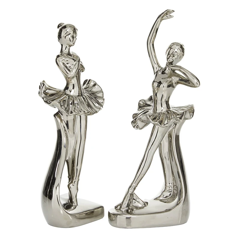 The Novogratz Set of 2 Silver Porcelain Glam Dancer Sculpture, 4" x 11"