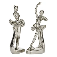 The Novogratz Set of 2 Silver Porcelain Glam Dancer Sculpture, 4" x 11"
