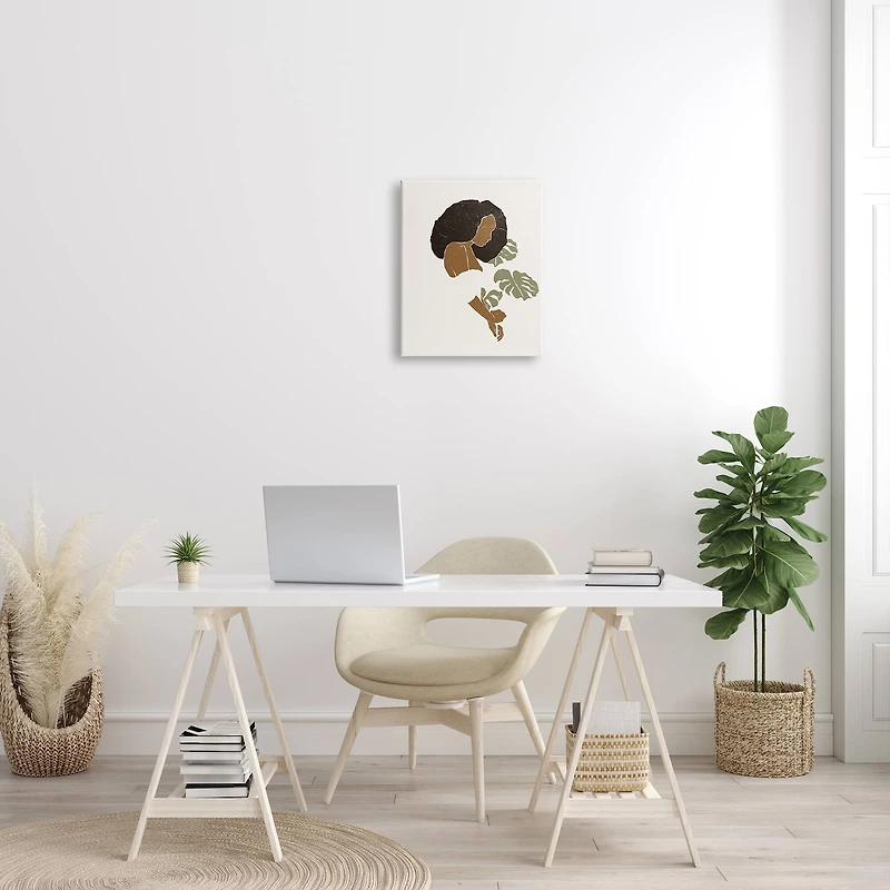 Stupell Industries Abstract Female Portrait Monsteras Minimal Earth Tones Canvas Wall Art