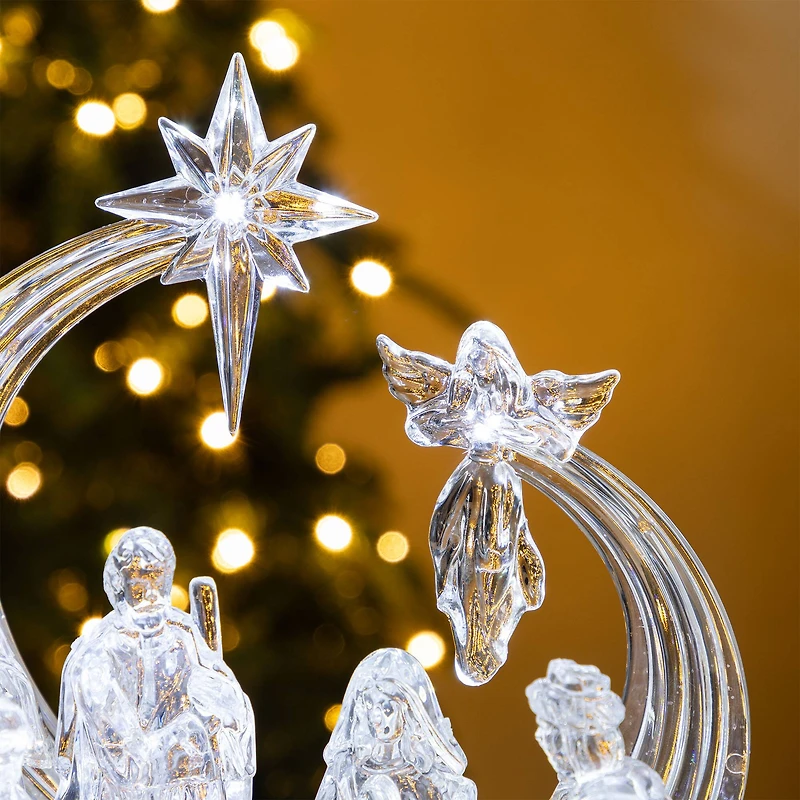 Glitzhome® 9" Christmas Lighted Acrylic Tabletop Nativity Scene Figurine