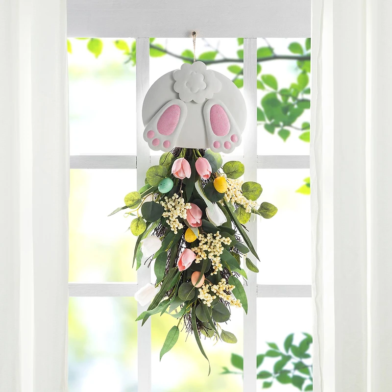 Glitzhome® 26" Easter Metal Bunny & Tulip Teardrop Wall Decor