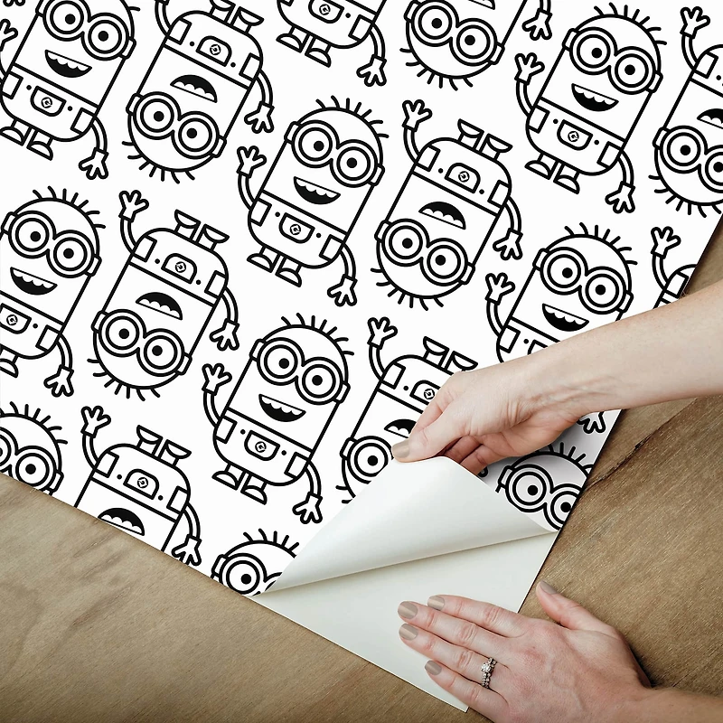 RoomMates Minions Line Art Black Peel & Stick Wallpaper