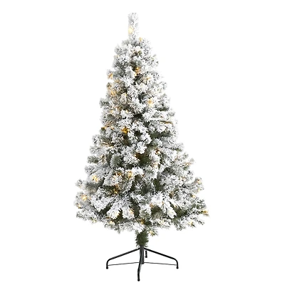 5ft. Pre-Lit Flocked West Virginia Fir Artificial Christmas Tree, Clear LED Lights