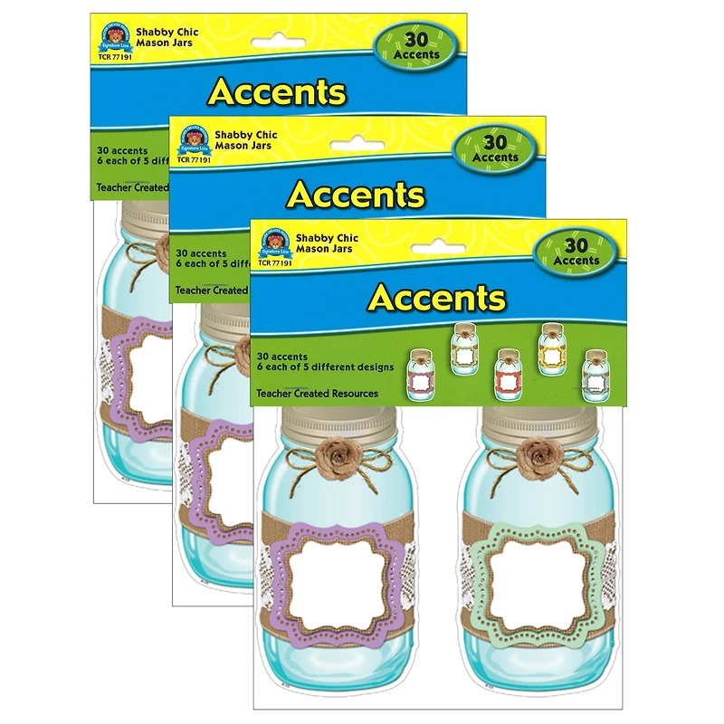 Teacher Created Resources® Shabby Chic Mason Jars Accents, 3 Packs of 30