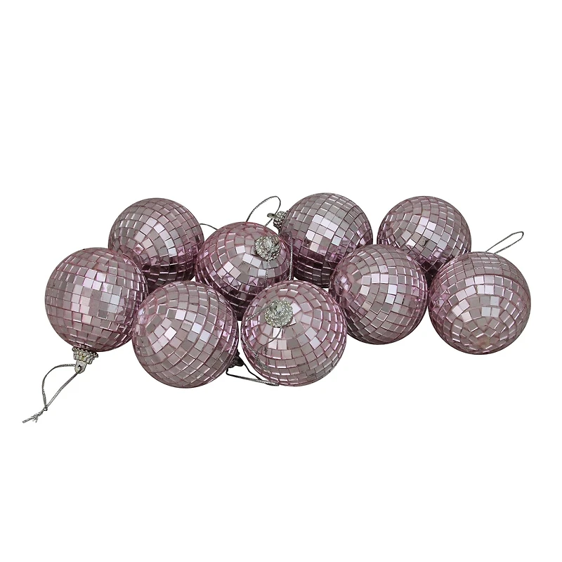 9ct. 2.5" Bubblegum Pink Mirrored Glass Disco Ball Christmas Ornaments
