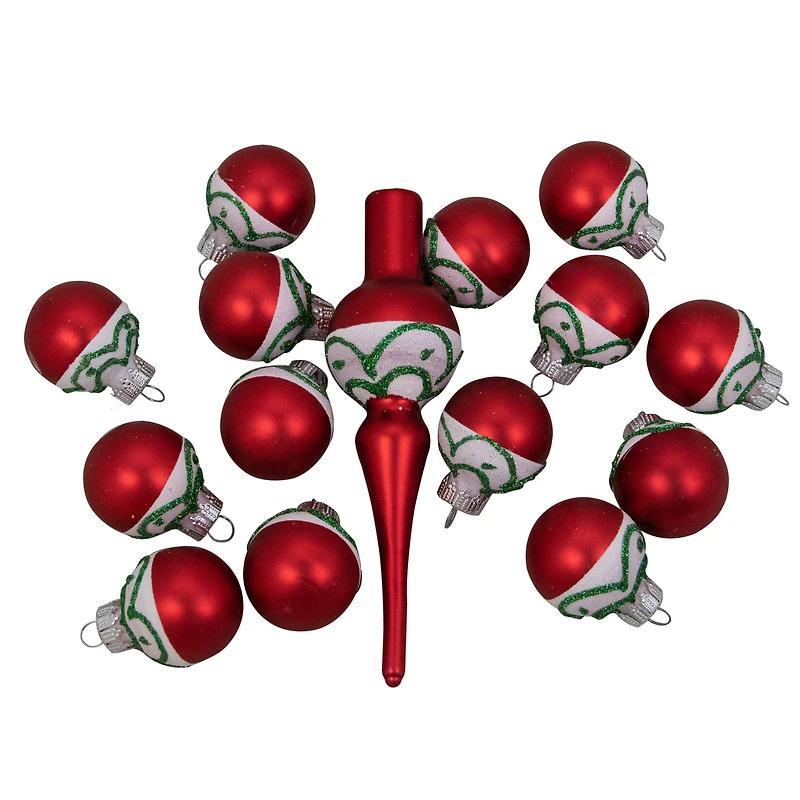 15ct. Red Matte Frosted Tree Topper & Ball Ornaments