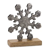 Metal Snowflake on Wood Base Set