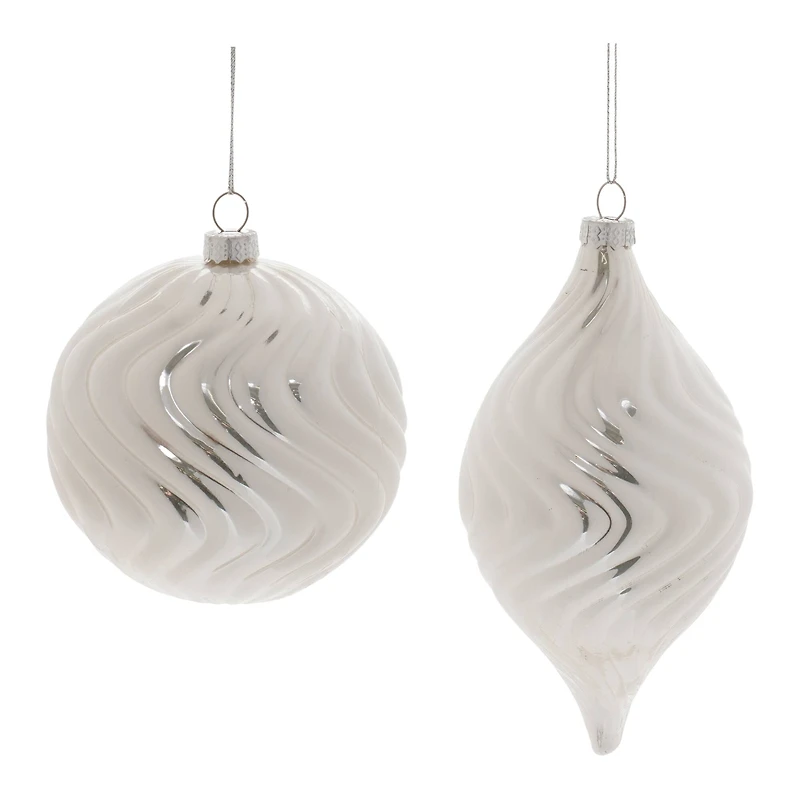 Ivory Wavy Glass Ornament Set