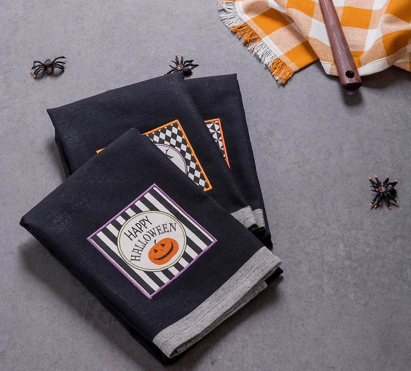 DII® Black All Hallows Eve Halloween Embellished Dishtowel Set