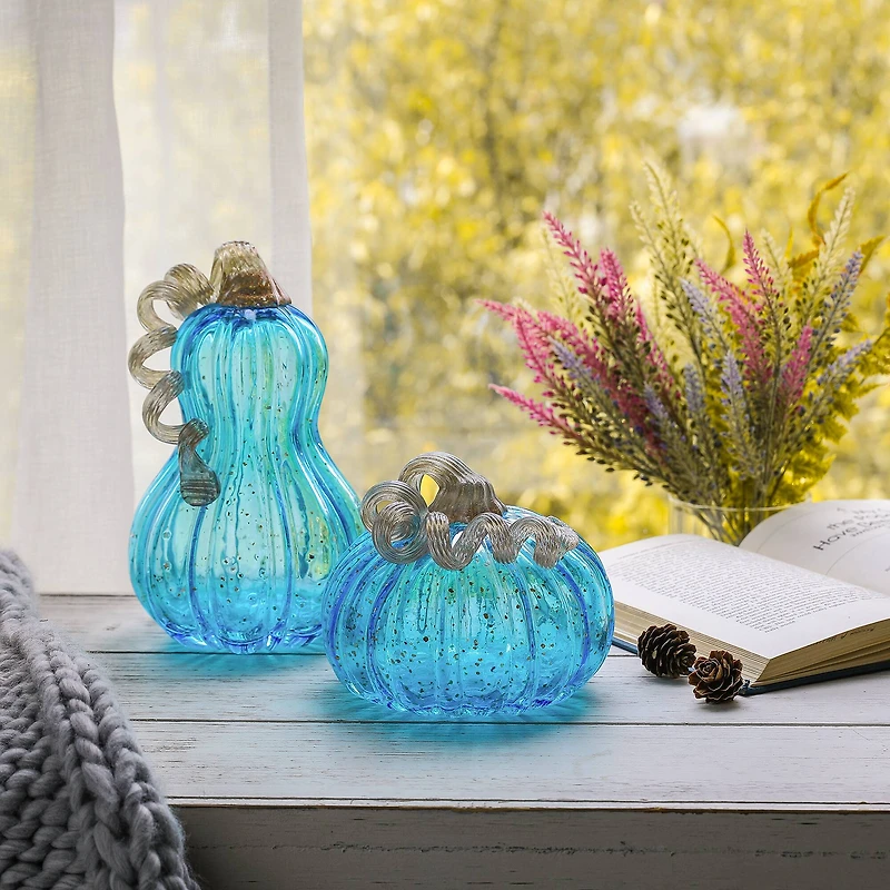 Glitzhome® Blue Glass Pumpkin Set