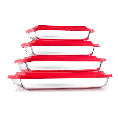 JoyJolt® Red Glass Bakeware Containers Set