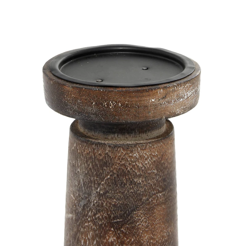Brown Mango Wood Natural Candle Holder Set