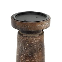 Brown Mango Wood Natural Candle Holder Set