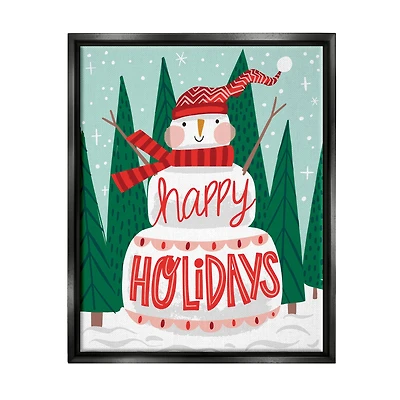 Stupell Industries Happy Holidays Happy Snowman Framed Floater Canvas Wall Art