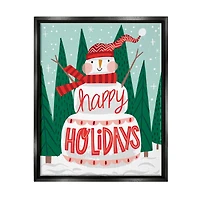 Stupell Industries Happy Holidays Happy Snowman Framed Floater Canvas Wall Art