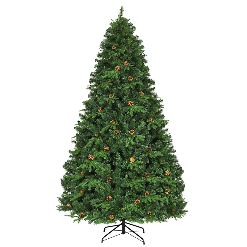 Costway 8ft. Pre-Lit Pinecones Hinged Artificial Christmas Tree, Warm White LED Lights