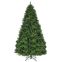 Costway 8ft. Pre-Lit Pinecones Hinged Artificial Christmas Tree, Warm White LED Lights