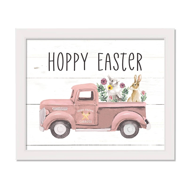 Hoppy Easter Truck 20" x 16" White Framed Print Under Plexiglass