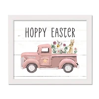 Hoppy Easter Truck 20" x 16" White Framed Print Under Plexiglass