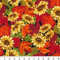 Fabric Traditions Fall Sunflowers with Red Leaves Cotton Fabric