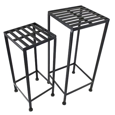 Santa's Workshop Black Iron Plant Stands Set