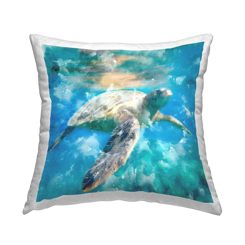 Stupell Industries Swimming Sea Turtle Aquatic Reptile Design Throw Pillow 18" x 18"