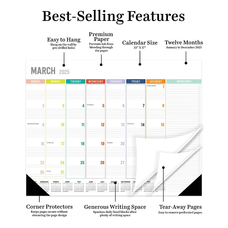 TF Publishing Large 2025 Rainbow Blocks Monthly Blotter Desk Pad Calendar
