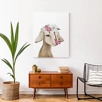 Cute Baby Goat Butterfly Flowers 24" x 30" Canvas Wall Art