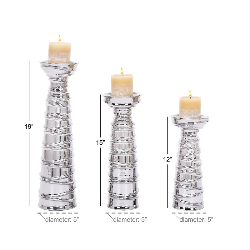 Silver Ceramic Contemporary Candle Holder Set