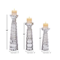 Silver Ceramic Contemporary Candle Holder Set