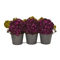 8" Purple Fall Hydrangea Arrangement in Metal Planter