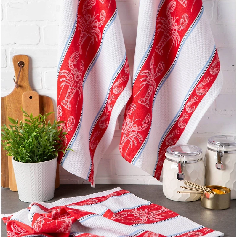 DII® Lobster Jacquard Dishtowel, 3ct.