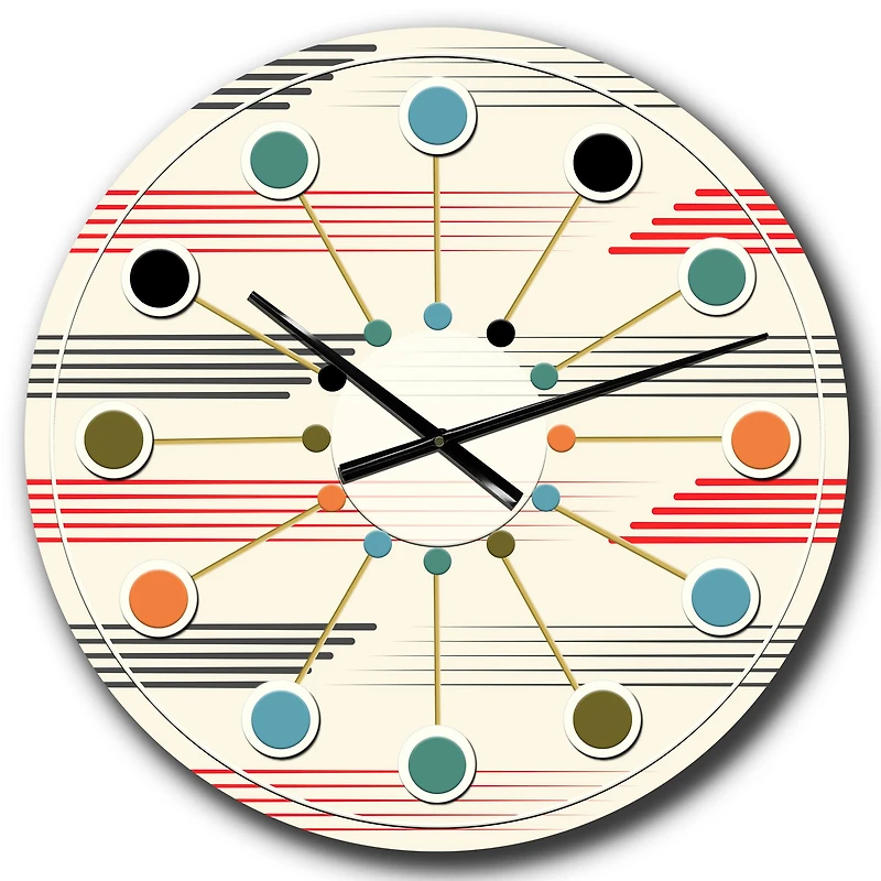 Designart 'Horizontal Retro Geometrical Pattern I Mid-Century Modern Wall Clock