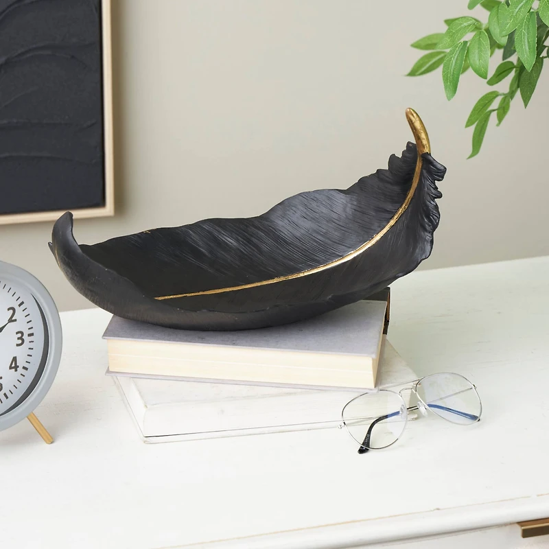 CosmoLiving by Cosmopolitan 13" Black Feather Decorative Bowl