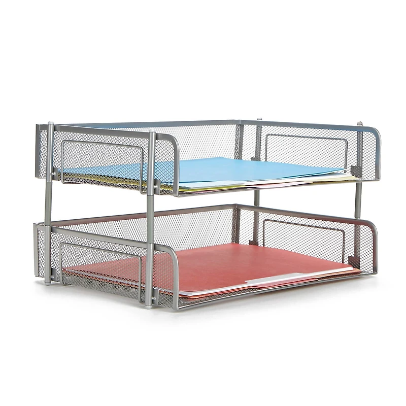 Mind Reader 2 Pack Silver Stackable Metal Mesh Organizer