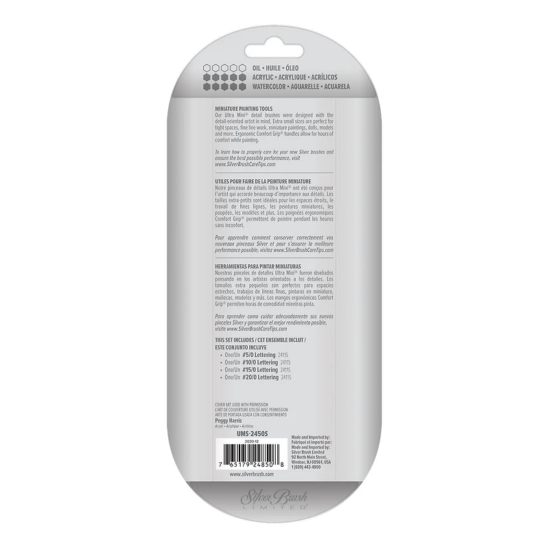 Silver Brush Limited Ultra Mini® White handles Lettering Brushes, 4ct