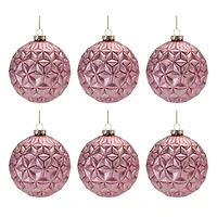 6 Pack 4" Frosted Pink Geometric Ball Glass Ornaments