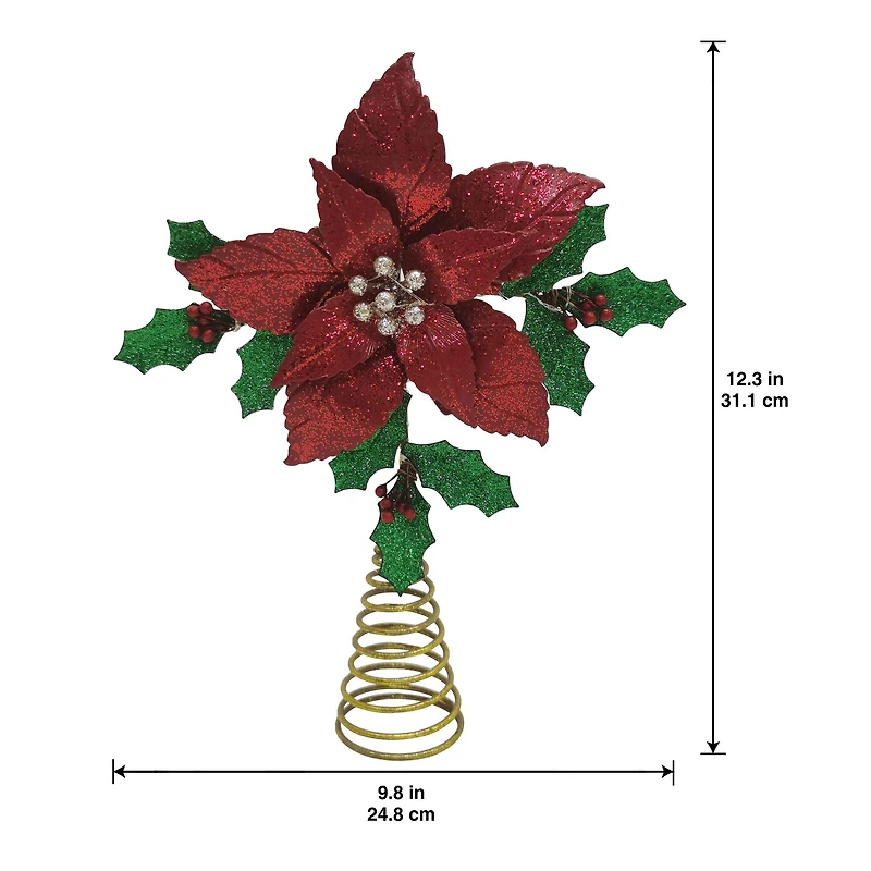 12" Glitter Poinsettia Lighted Tree Topper by Ashland®