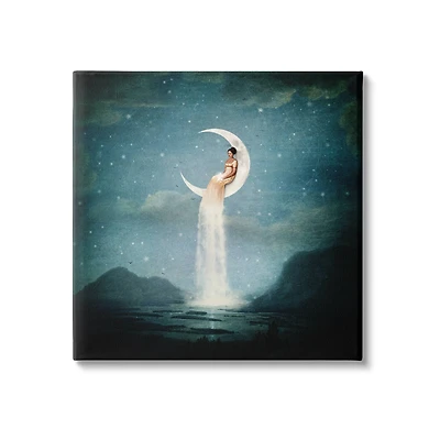 Stupell Industries Mountainous Ocean Landscape Moon Dress Waterfall Canvas Wall Art