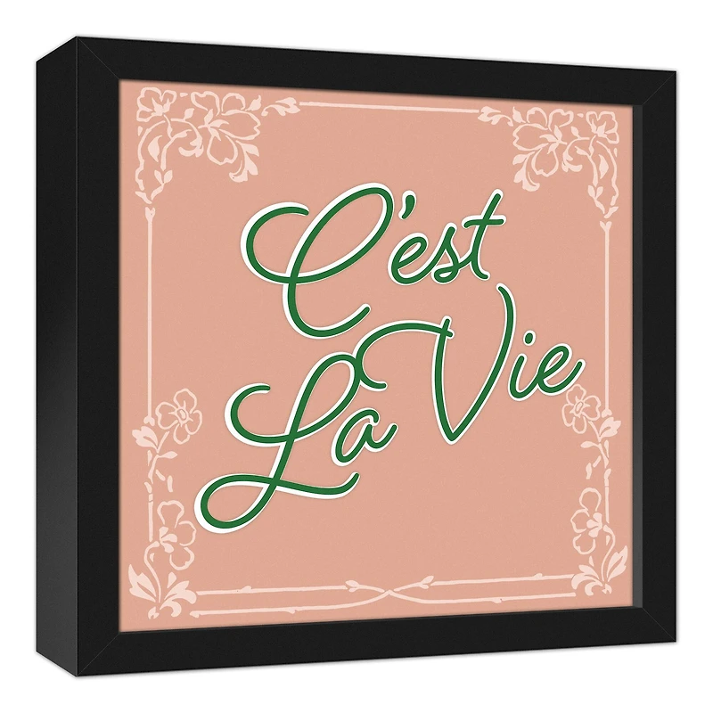 C'est la Vie Script Canvas Wall Art in Black Frame