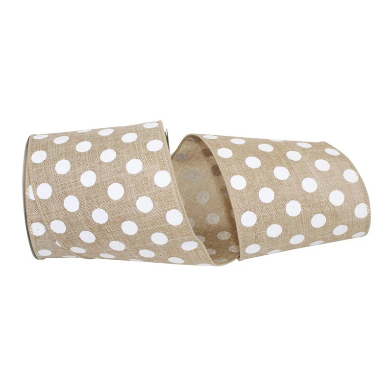 JAM Paper 4" x 10yd. Linen Wired Natural Jumbo Dots Ribbon