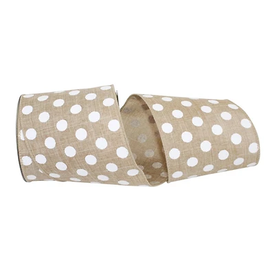 JAM Paper 4" x 10yd. Linen Wired Natural Jumbo Dots Ribbon