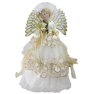 16" White & Gold Lighted Angel Christmas Tree Topper
