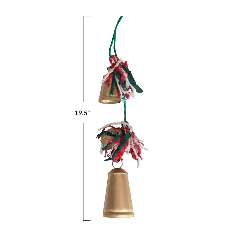 Hello Honey® 19" Hanging Metal Bells with Braided Cotton & Fabric Remnants Hanger