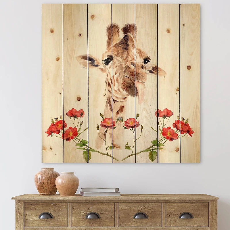 Designart - Portrait of A Giraffe With Flowers II